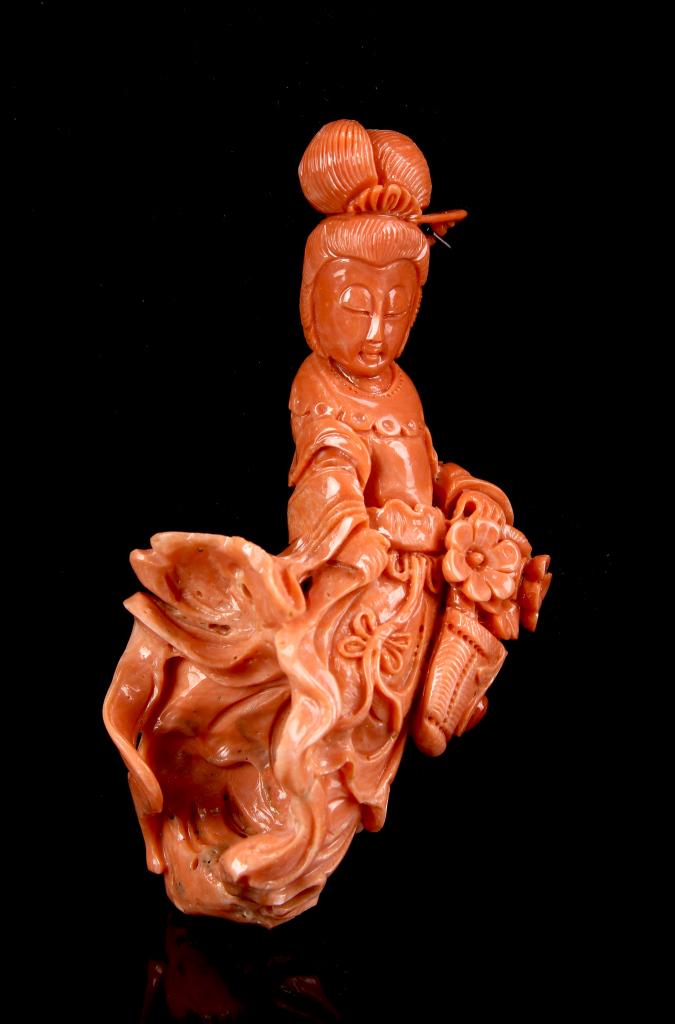 Chinese Coral Lady Figure (1 of 3)