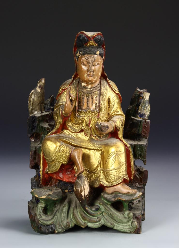 Chinese Gilt Wood Quan Yin: China, 18th C., gilt wood Quan Yin. Height 10 in.