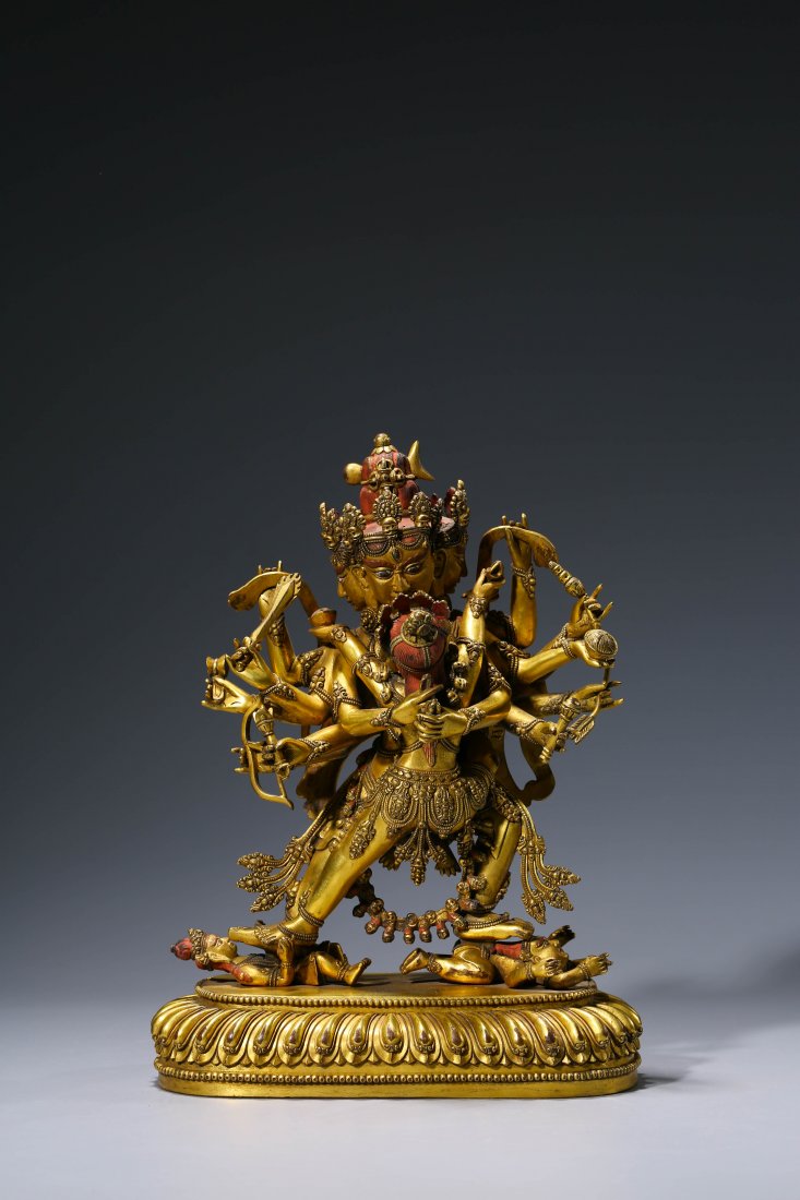 CHINESE GILT-BRONZE CAKRASAMVARA STATUE MARKED YONG LE (1 of 12)