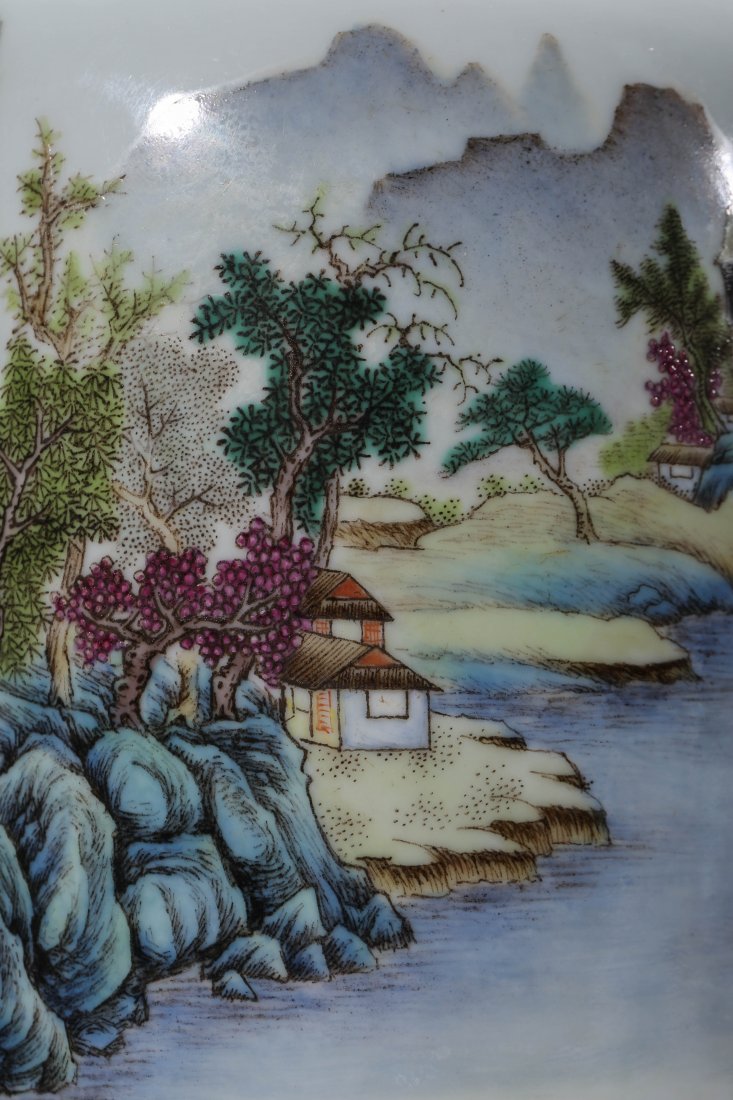 Chinese Porcelain Famille Rose Mountain and River: China. Qing Dynasty. Yong Zheng period. A famiile rose vase.D5in + H13.16in