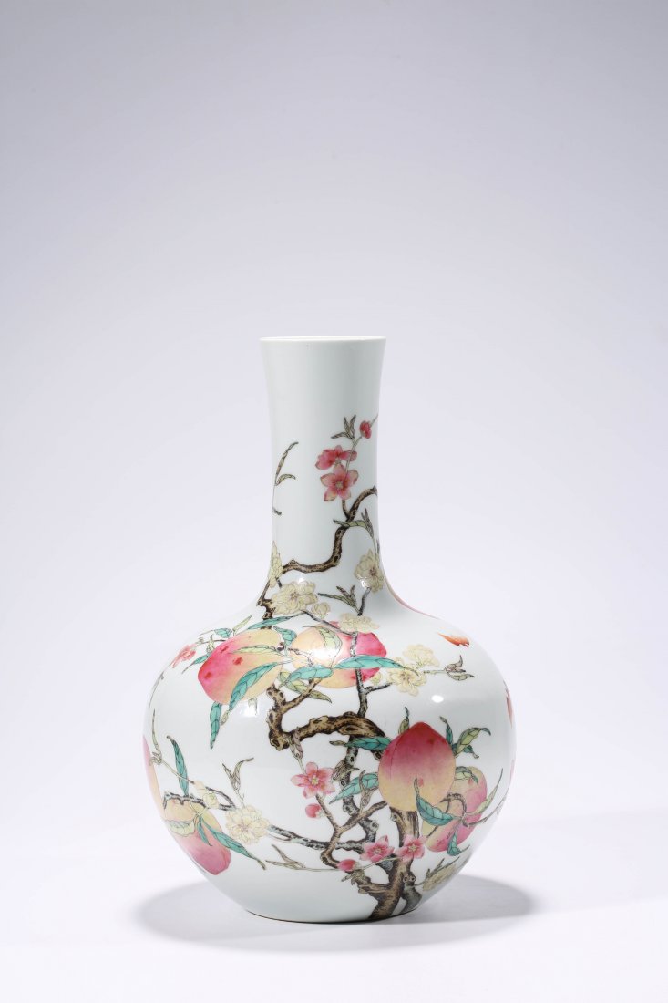 Chinese Porcelain Famille Rose "Fu" and "Shou" Vase: China.Qing Dynasty. Yong Zheng period. A famille rose vase.D8.27in + H12.88in