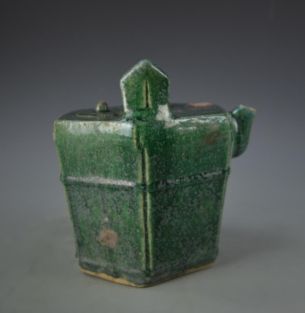 Chinese Antique Green Glazed Wine Pot: China, antique green glazed wine pot. Height 8 1/4 in.