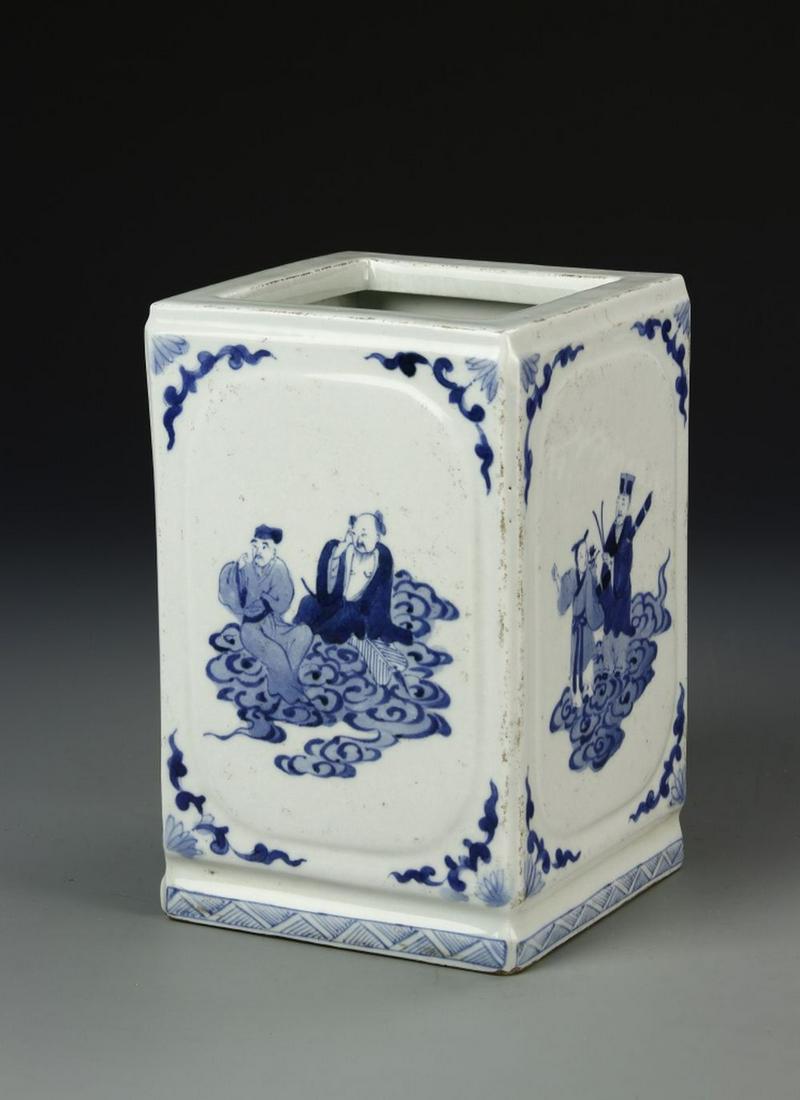 Chinese Blue and White Square Brush Pot (1 of 5)