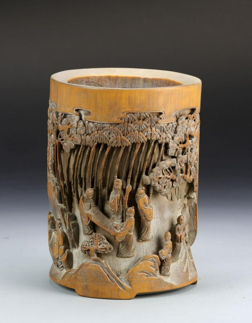 Chinese Bamboo Carved Brush Pot (1 of 3)