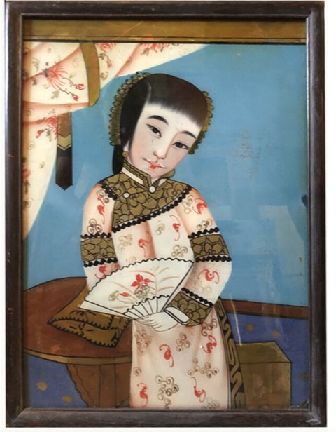 Chinese Reverse Painting on Glass: Chinese reverse painting on glass, 16" x 12" , framed 18 1/2" x 14 1/2"Please note that this item is in our warehouse in Los Angles and may require longer time for shipping arrangement.