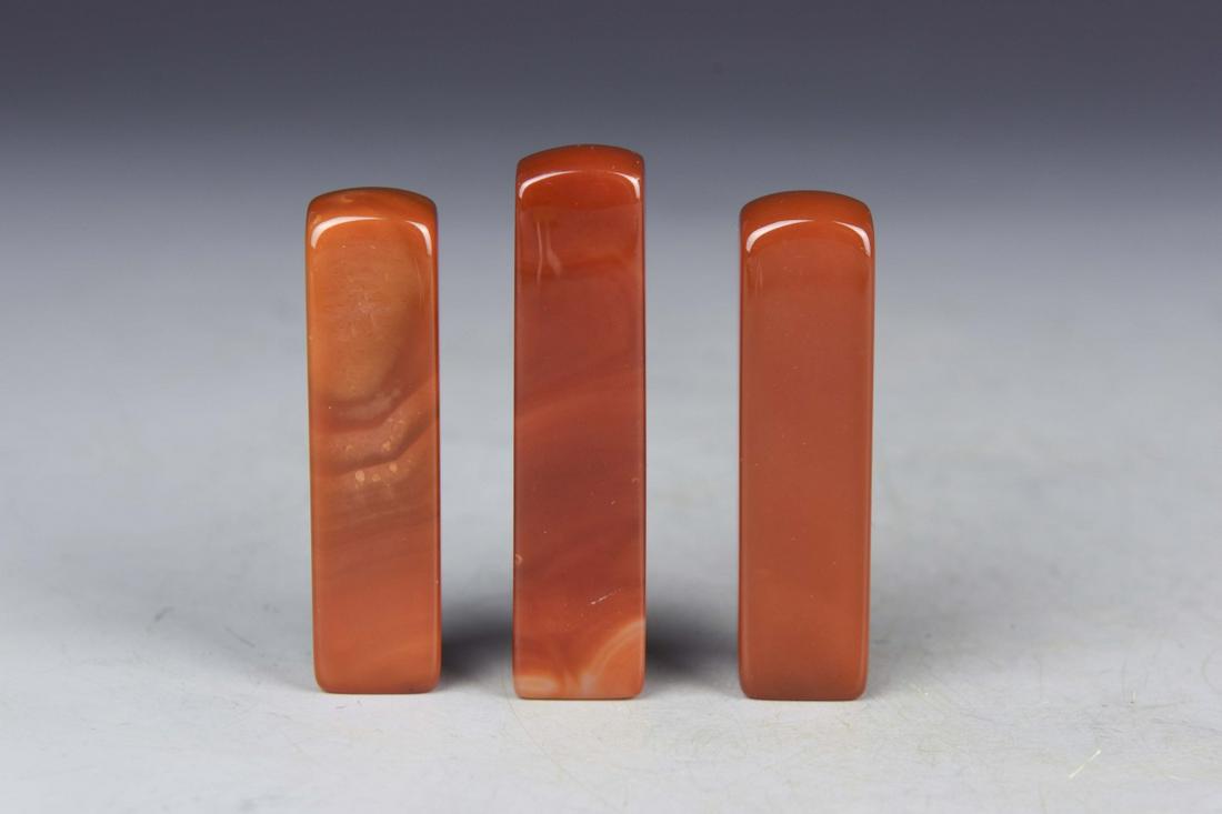 Three Chinese Agate Seal Chops: China 18th Century Three Agate Seal Chops, Height 2 3/8 in.