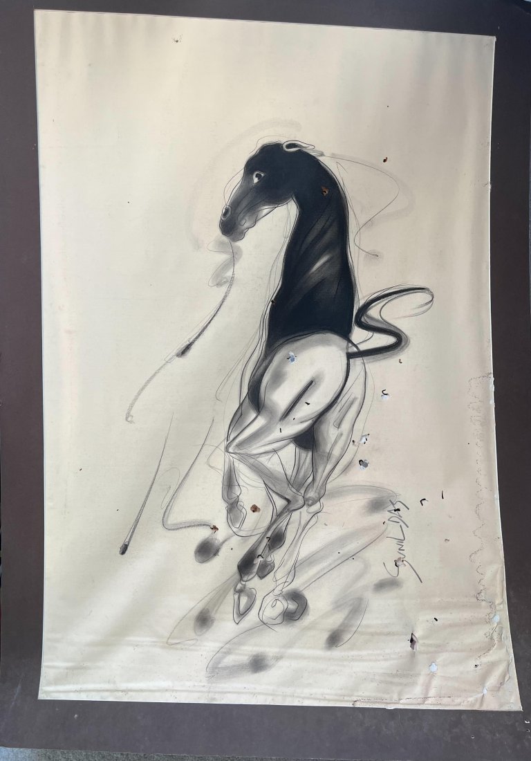 SUNIL DAS (INDIAN 1939-2015): SUNIL DAS (INDIAN 1939-2015)Sunil Das was an Indian expressionist painter . He is famous for his bull series paintings. In 2014 Government of India conferred upon him Indian fourth highest award Padma