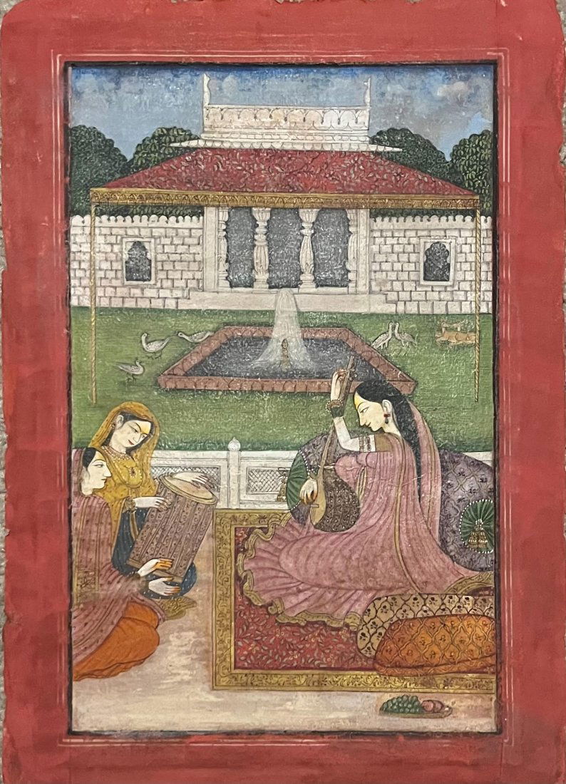 Indian miniature painting of a princes learning music: Indian miniature painting of a princes learning music Probably Jodhpur or kishangarh school Size : 9 by 6.5 inches