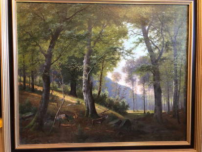 Oil on Canvas Signed Arthur Fitzwilliam Tait: Oil on canvas signed Tait and dated 1886 Arthur Fitzwilliam Tait 1819-1905 American 30 3/4â€™â€™ by 37 3/4â€™â€™ framed 38 3/4â€™â€™ by 43''