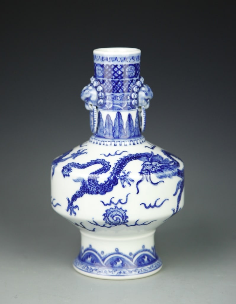 Chinese Blue and White Vase: China, Republic of China blue and white vase, Qianlong mark. Height 8 1/2 in.