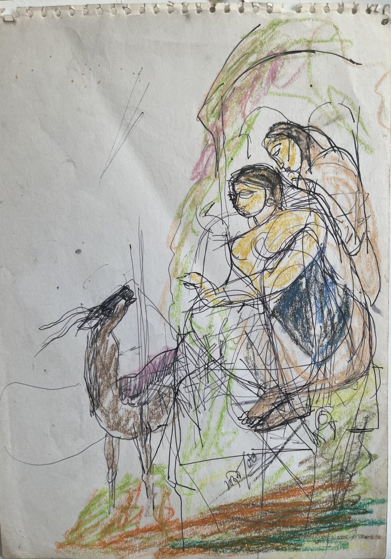 Binode Bihari Mukherjee (Indian 1904-1980) Pen and Ink Sketch Signed and Dated: Binode Bihari Mukherjee (Indian 1904-1980) pen and Ink sketch signed and dated Binode Bihari Mukherjee was one of the pioneers of Indian modern art. He was one of the earliest artists in Modern India 