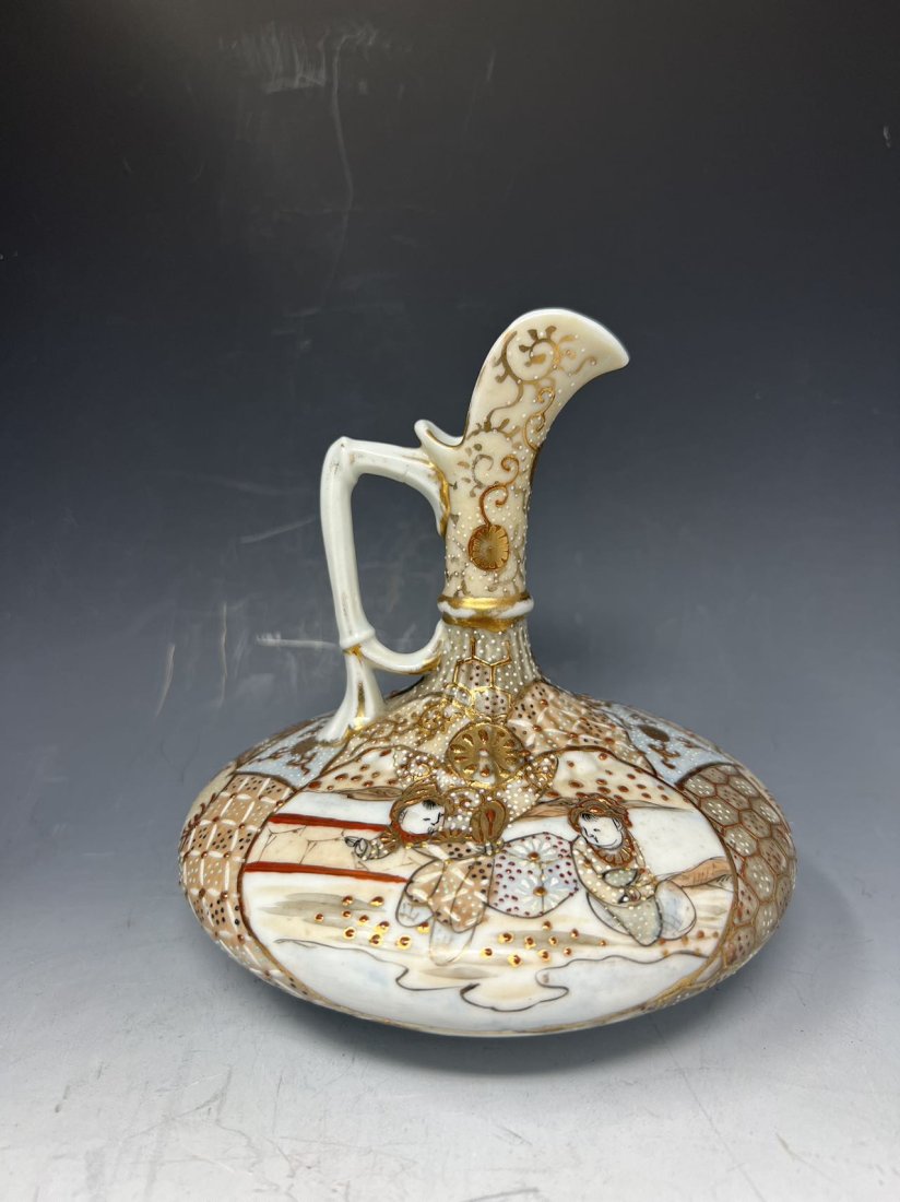 Japanese Satsuma Pitcher Vase: Japanese Satsuma Pitcher Vase, 6" x 5 1/2"