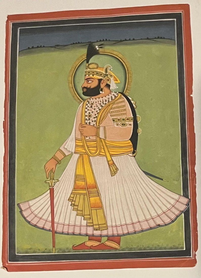 Indian Miniature Painting of a Maharaja or king Mewar School: Indian miniature painting of a Maharaja or king Mewar school Size : 12.5 by 9 inches