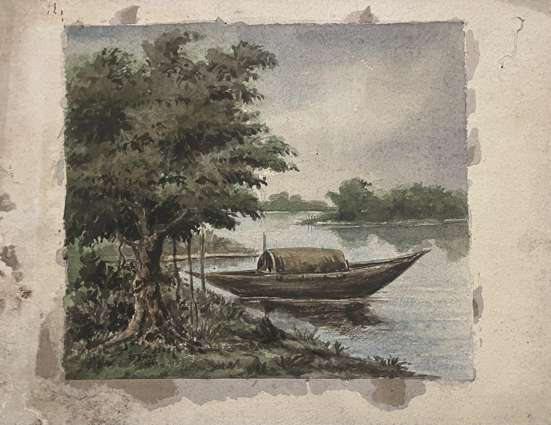 Indra Dugar (Indian 1918 to 1989) watercolor on thick paper: Indra Dugar (Indian 1918 to 1989) watercolor on thick paper Indra Dugar was born in Murshidabad in a town called Jiagunj on the banks of Hooghly river . He belonged to a Jain family who had migrated f