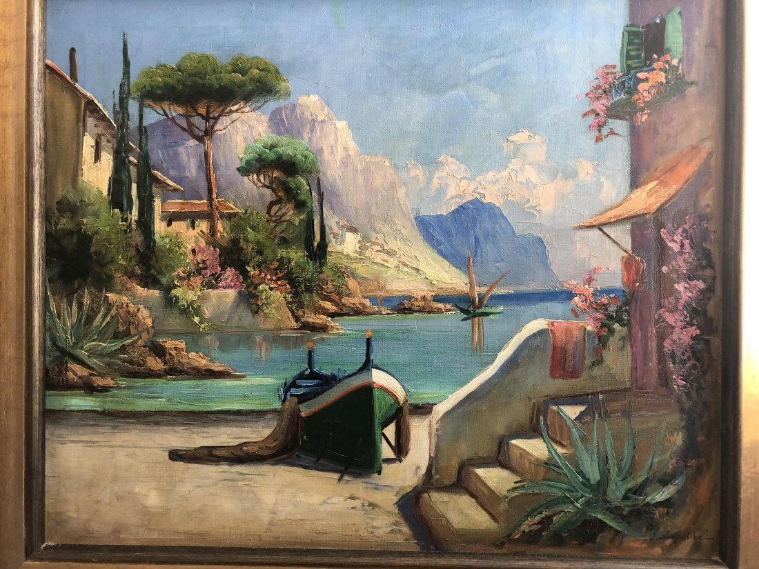 Oil on Canvas Signed Georgii Aleksandrovich Lapchin: Oil on canvas, signed Georgii Aleksandrovich Lapchin (1885 - 1950/51) France, Russia 21" x 25" framed 25 1/2" x 29 1/4” Please note that this item is in our warehouse in Los Angles and the shipp