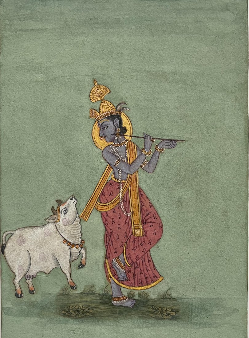 Indian miniature painting Bikaner School of a queen: Indian miniature painting of Krishna Bikaner school Size : 7.5 by 5 inches All lots are sold in as-is condition at the time of sale. Please note that any condition statement regarding works of art is 