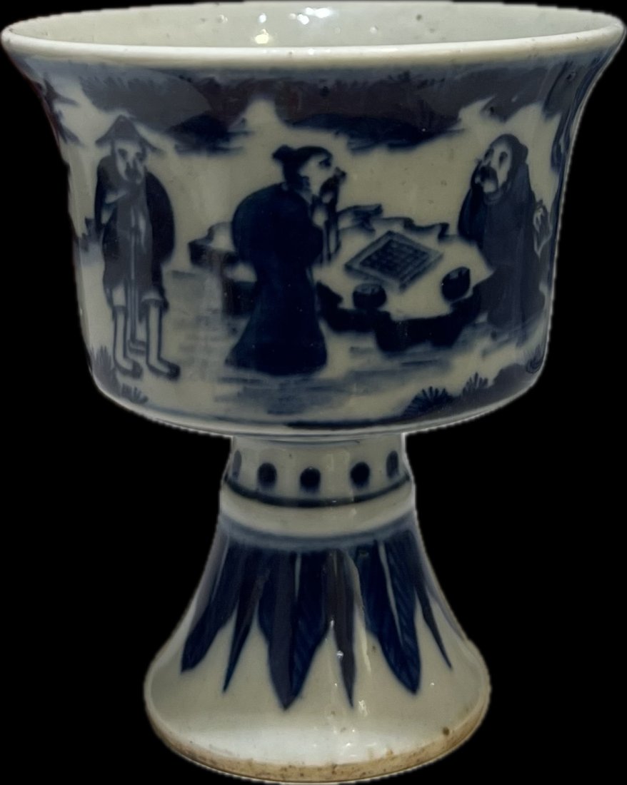 Chinese Blue & White High Stem Bowl: Chinese Blue & White High Stem Bowl,
