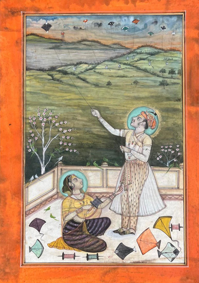 Indian miniature painting Bundi school of a Maharajah flying kite (1 of 1)