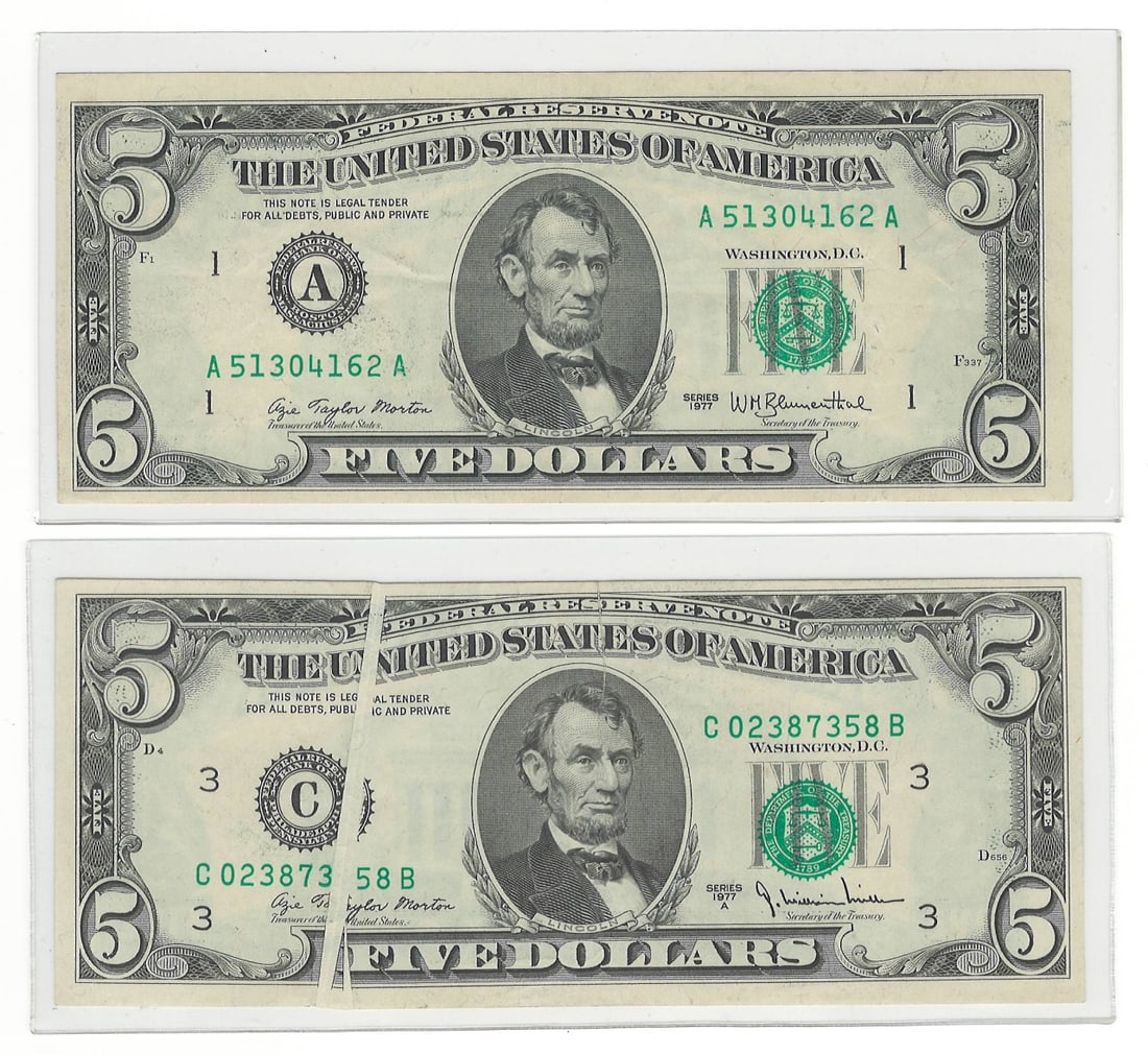 Five Misprinted U.S. Bank Notes (1 of 4)