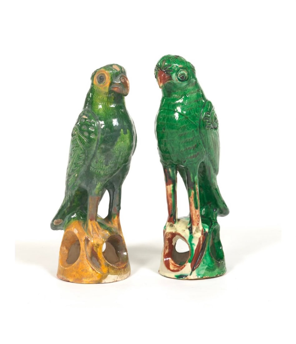 Two Chinese Porcelain Sancai Glazed Parrot Roof Tiles (1 of 6)