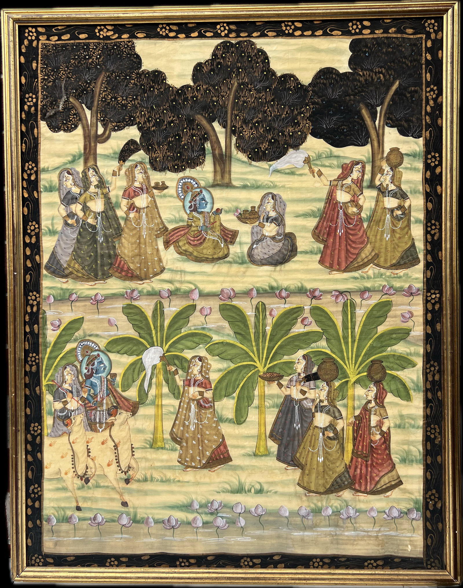 Vintage Hindu Indian Oil on Textile: Vintage Hindu Indian Oil on Textile , Art Size: 28” X 36”