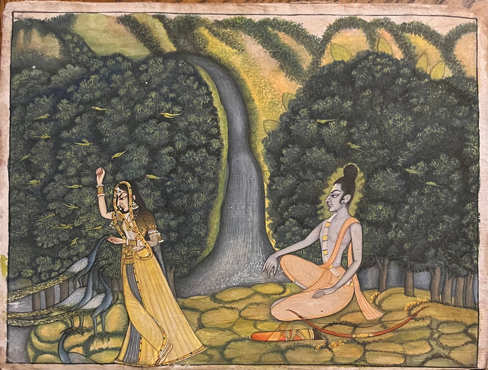 Indian Kishangarh school miniature painting of Rama and Sita: Indian Kishangarh school miniature painting of Rama and Sita Size : 11 by 8.5 inches