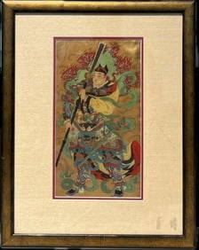 Antique Korean Painting of A Warrior: Antique Korean Painting of A Warrior , framed , art size: 12 x 6 3/4&rdquo;