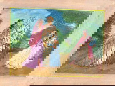 Indian Company school miniature painting of a Nawab noble family