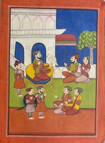 Indian Sikh school miniature painting - Royal court scene