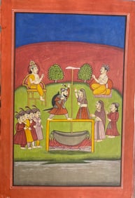 Indian Sikh School miniature painting-  Royal scene