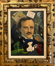The oil painting is of Edgar Alan Poe American writer and poet