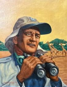 Walt Disney artist oil on board done in the 70s of John Wayne on Safari