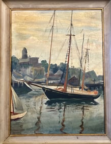 Harbor seen possibly Cape in mass dated in 1949 sign on the bottom right signature unknown