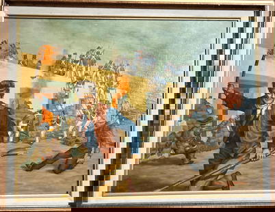 Incredible painting of John Wayne with soldiers down by a Walt Disney artist: Incredible painting of John Wayne with soldiers down by a Walt Disney artist illustrator the dimensions are 18 inches tall 24 inches wide