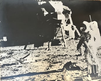 This photograph is of the Apollo 11 first photograph of man on the moon