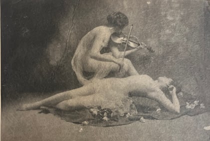 Early 20th century photogravure good condition, subject, nudes woman playing a violin