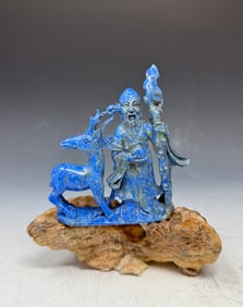 Antique Chinese Lapis  carving of a man and a deer
