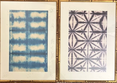 Two paintings on silk 1970s Salk screens