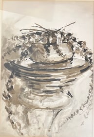 A nice watercolor 1940s Mandarin 13 1/2 inches wide 20 inches tall