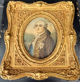 A beautiful hand painted image of Louis the last king of France, in the original frame