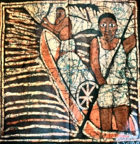 Beautiful hand painted piece on silk sign on bottom right