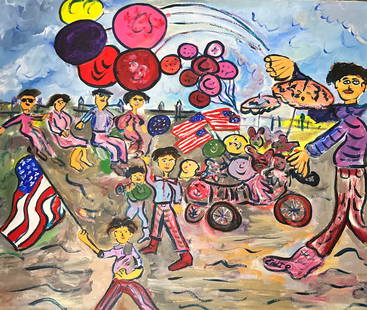 Nice clown painting with the American flag.: Nice clown painting with the American flag. The painting is in good condition. It measures 24 inches wide 19 inches tall
