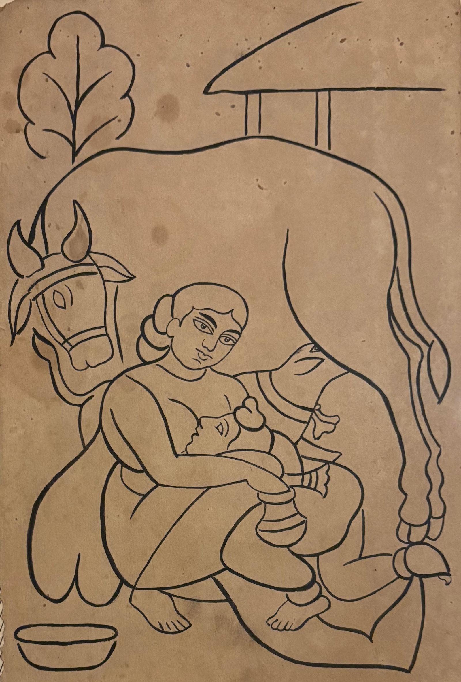 19th century Kalighat painting on paper: 19th century Kalighat painting on paper Size : 10.5 by 7 inches Provenance: Estate collection Massachusetts