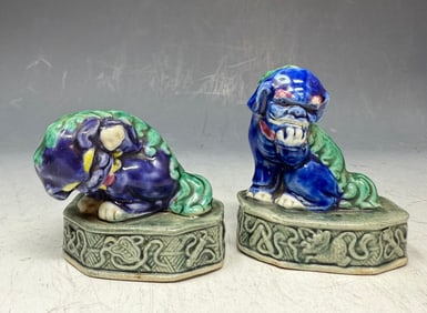 Pair of vintage Chinese familie rose  foo dogs