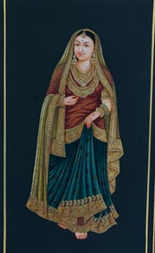 Indian Maharani or Queen painting on board decorated with gold leaf work