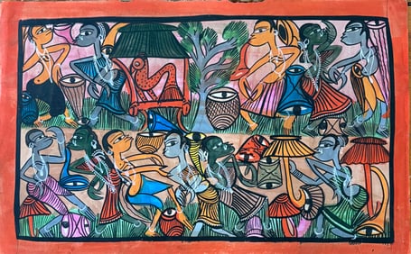 Indian Santhal painting from tribal areas of Bihar , Bengal and Orissa