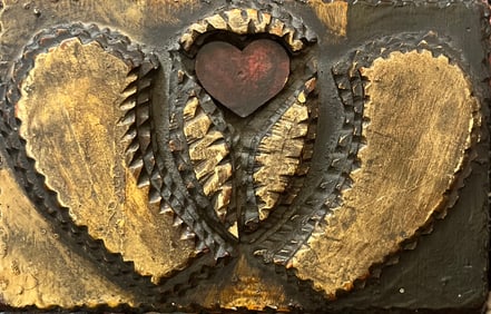 rare carving of a heart and American flag sigh bottom left signature unknown possibly folk art