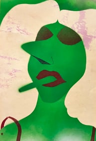 Green man from Mars, smoking a cigar wild piece of art on paper