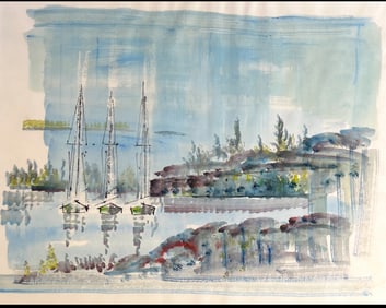 Two Watercolors  Alfred birdsey harbor scenes famous listed artist