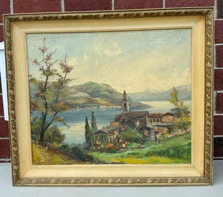Oil on Canvas Landscape by Guidoni: Oil on Canvas Landscape by Guidoni, painting size: 20" x 22 1/2", framed